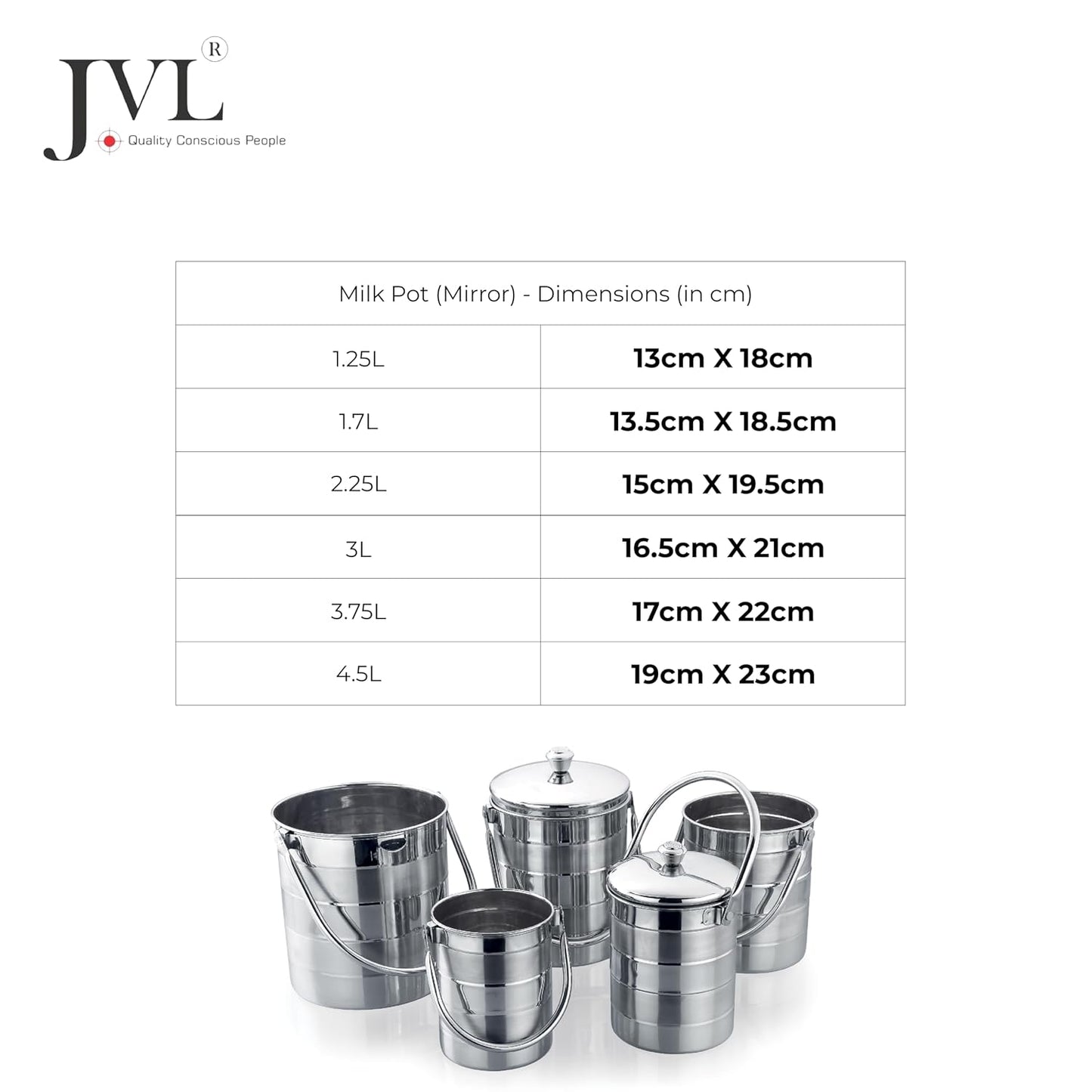 JVL Classiware Stainless Steel Milk Pot with Lid & Handle, Multi-Purpose Storage Container for Oil & Dry Storage, Durable & Hygienic Kitchen Vessel - Matt Finish (3.75 Liters)