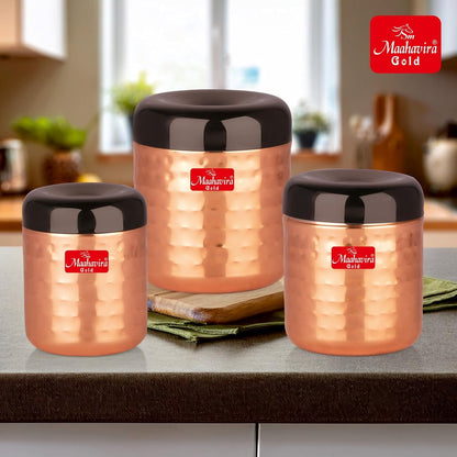 Apple Stainless Steel Hammered Texture Storage Containers with Air Tight Lid (Set of 3)