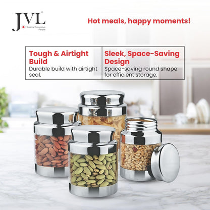 JVL Stainless Steel Classic Canister Set of 4, Airtight