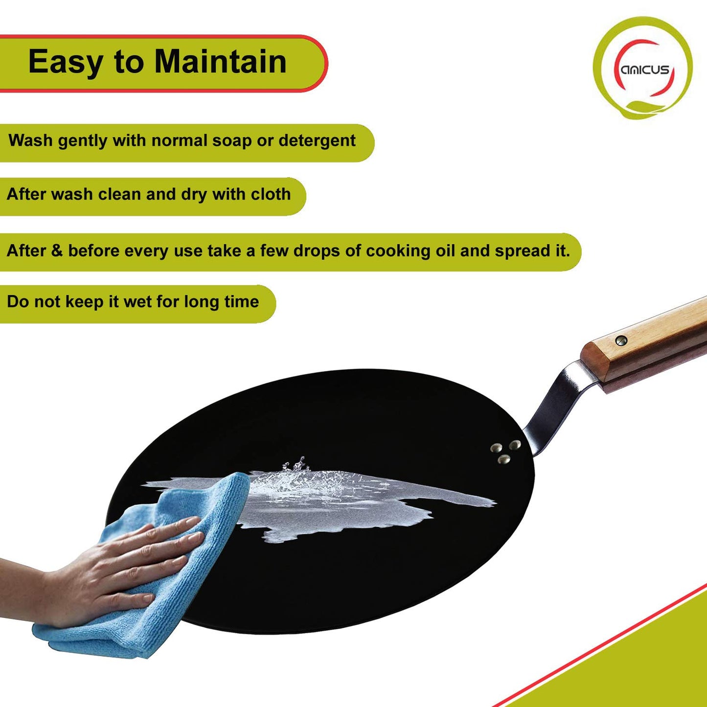 Iron Concave Tawa for Roti Chapati with Wooden Handle (All Sizes)