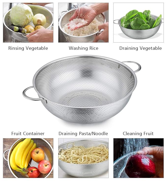 Multipurpose Stainless Steel Kitchen Colandar Strainer for Rice, Noodles, Fruits, Vegetables