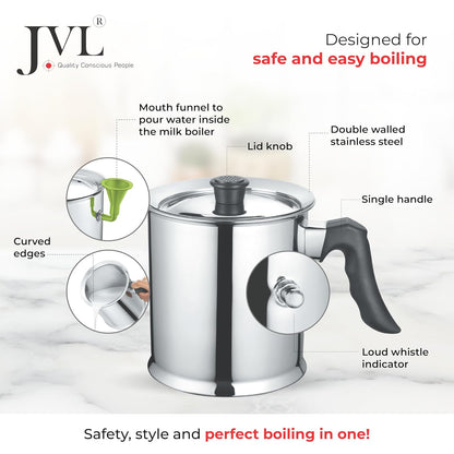 JVL Stainless Steel Double Wall Milk Boiler Storage with Single Bakelite Handle (1.5 Litre)