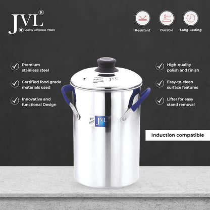 JVL Stainless Steel Triply Base Thatte Idly Maker (5 Mini Idly plates) 1 Steamer Vessel, 5 Mini Idly Plates, 1 Stand, 1 Lifter and 1 Spatula