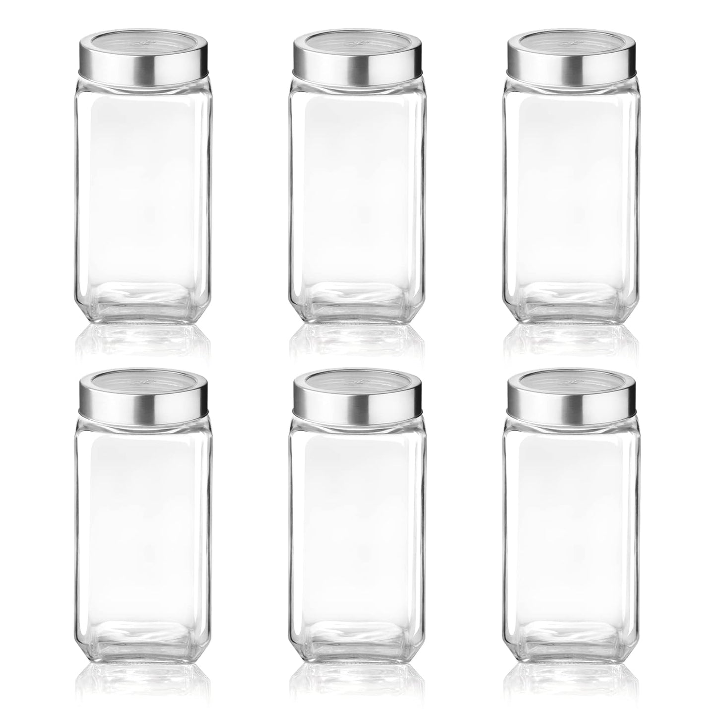 Treo By Milton Cube Storage Glass Jar, 1000 Ml Each, Set Of 6, Transparent