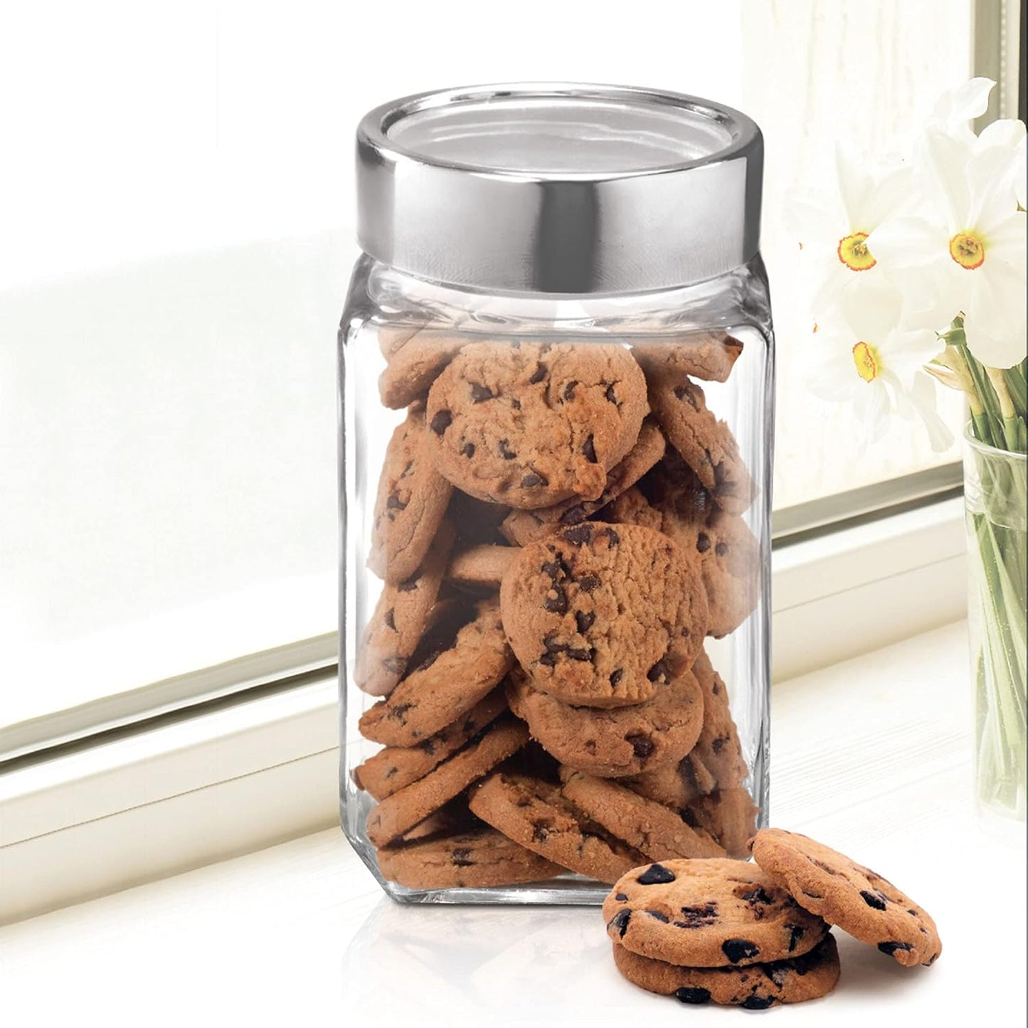 Treo By Milton Cube Storage Glass Jar, 1000 Ml Each, Set Of 6, Transparent