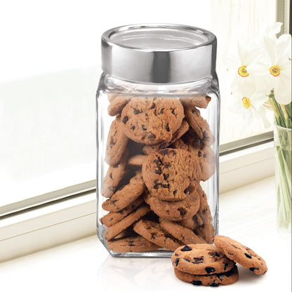 Treo By Milton Cube Storage Glass Jar, 1000 Ml Each, Set Of 6, Transparent