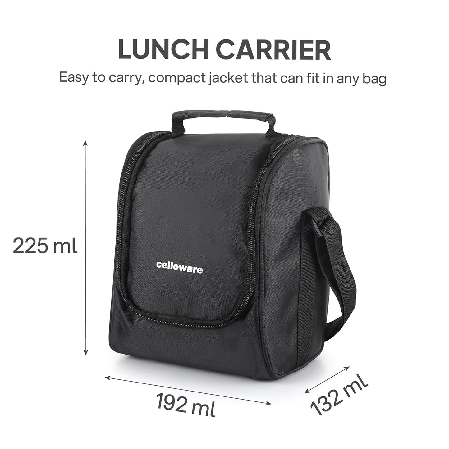 Cello All In One Lunch Box with Fabric Bag, Black