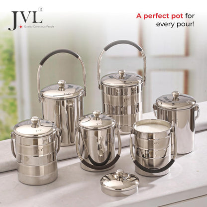 JVL Classiware Stainless Steel Milk Pot with Lid & Handle, Multi-Purpose Storage Container for Oil & Dry Storage, Durable & Hygienic Kitchen Vessel - Matt Finish (3.75 Liters)