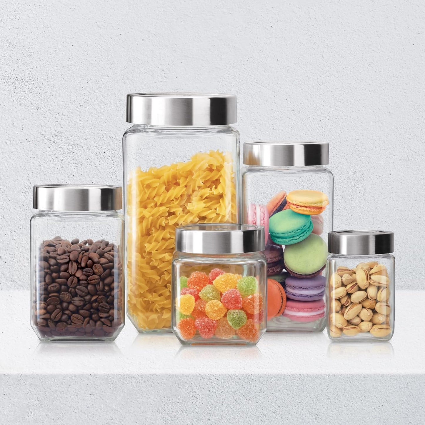 Treo By Milton Cube Storage Glass Jar, 1000 Ml Each, Set Of 6, Transparent