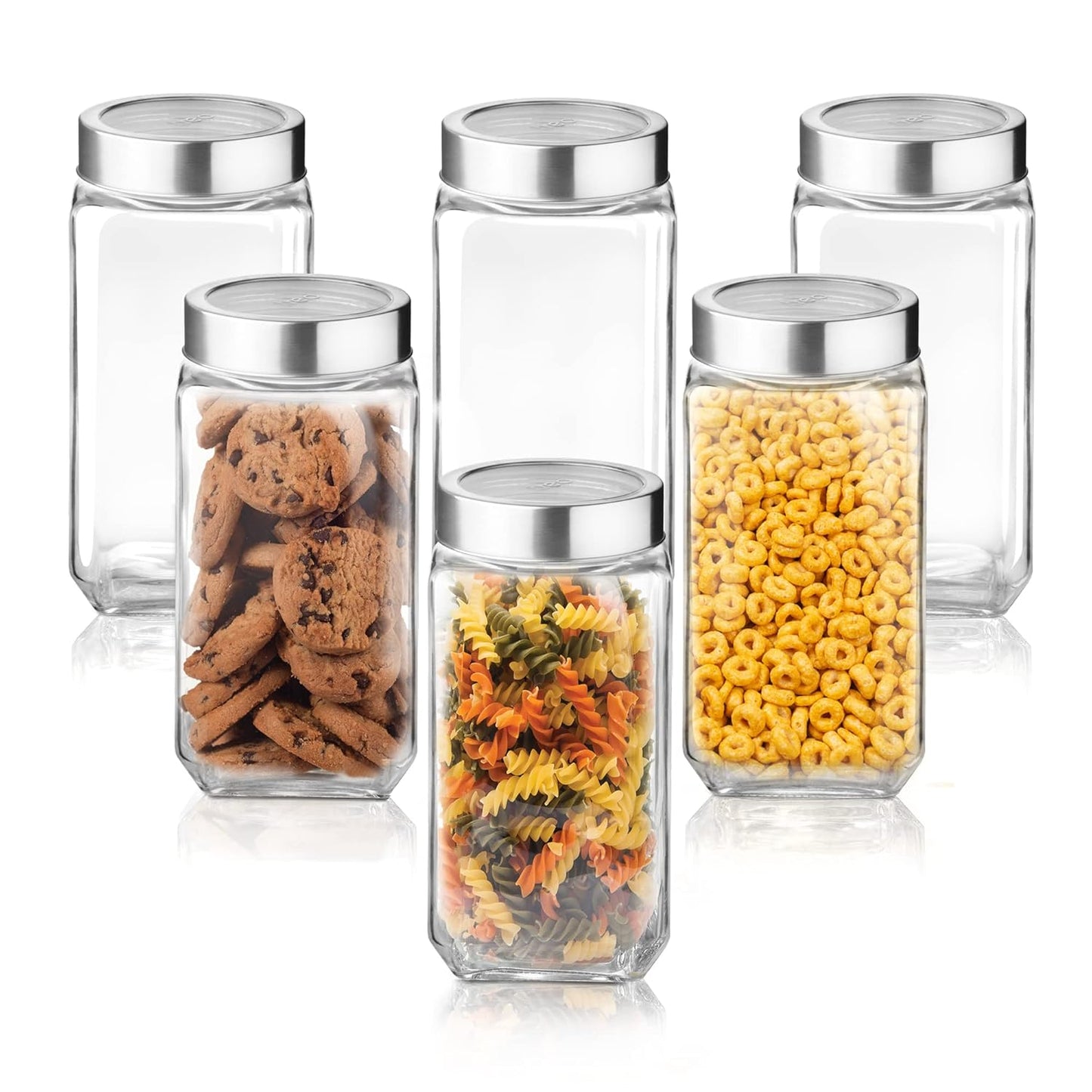 Treo By Milton Cube Storage Glass Jar, 1000 Ml Each, Set Of 6, Transparent