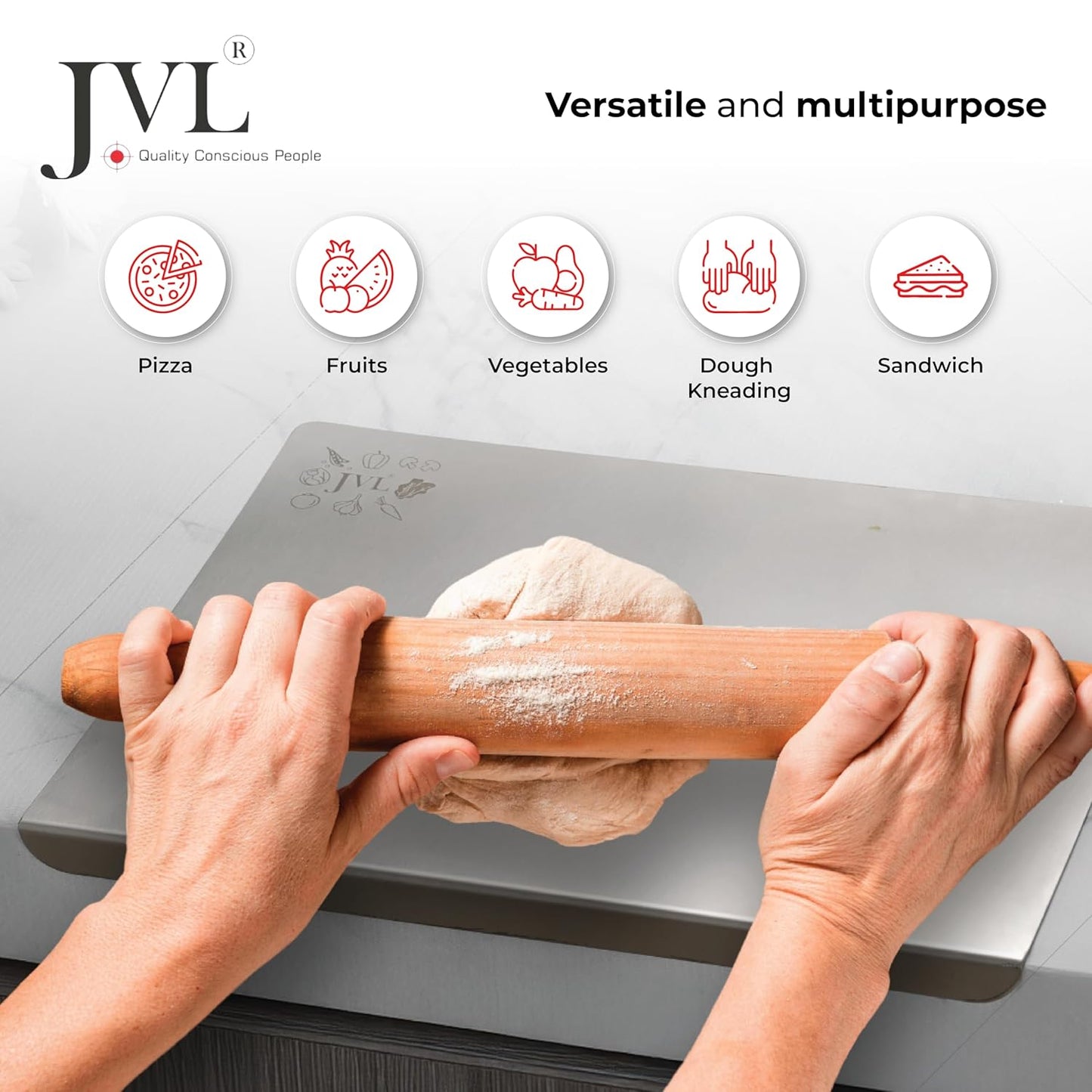 JVL Stainless Steel Countertop Cutting & Chopping Board (42cm*32cm*2cm)