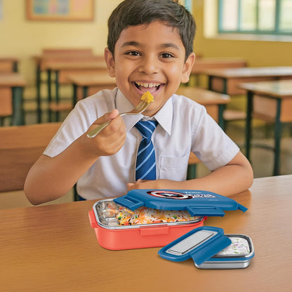 MILTON Marvel Hugo Inner Steel Tiffin Box for School with Stainless Steel Container | PU Insulated, Food Grade Lunch Box with Snap Lock Lid for Kids, 700 ml,