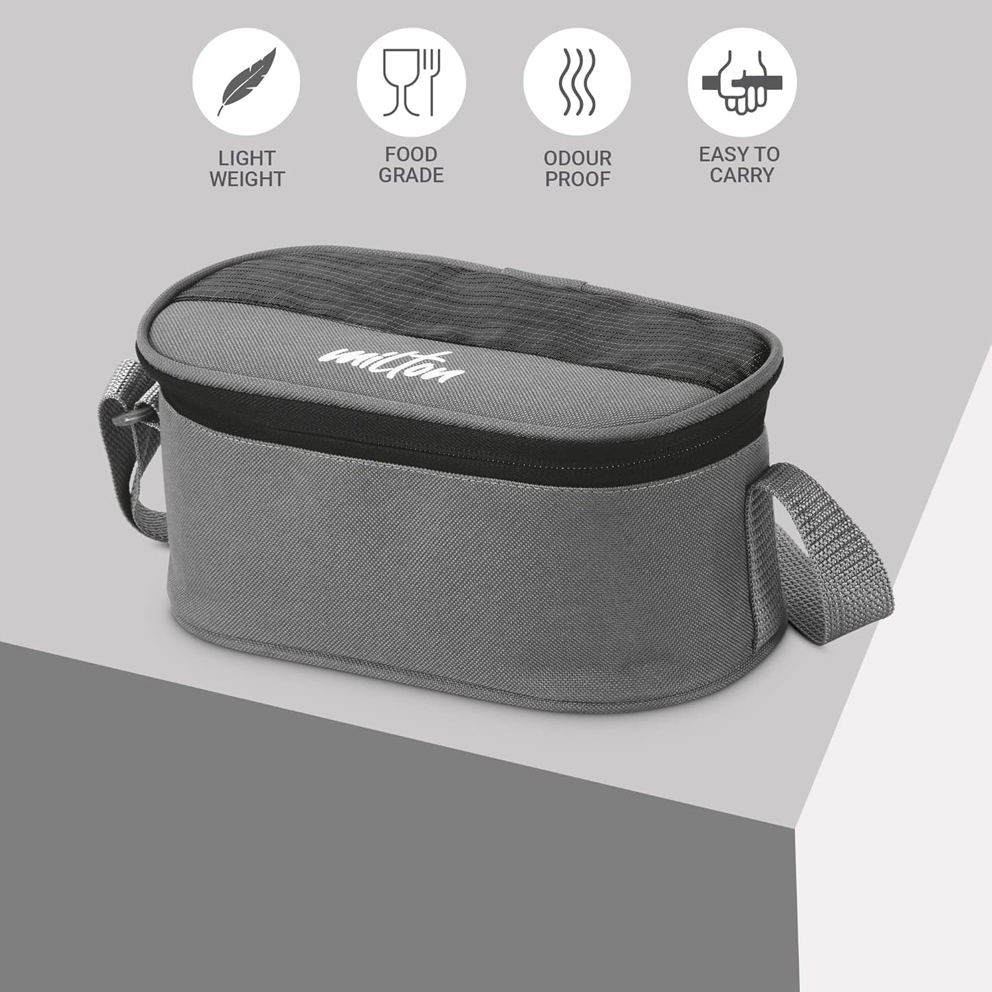 MILTON Master Lunch Box with Insulated Fabric Jacket, 3 Containers (1 Oval Stainless Steel 450 ml, 2 Stainless Steel 280 ml Each Spoon & Fork), Leak-Proof Tiffin for Office, School, College, Black