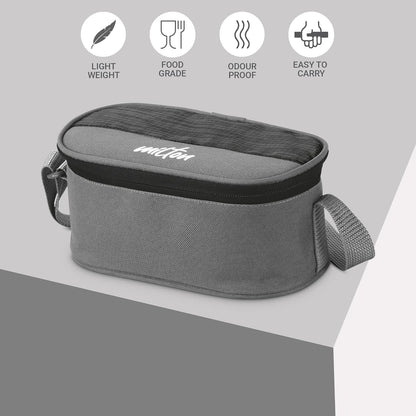 MILTON Master Lunch Box with Insulated Fabric Jacket, 3 Containers (1 Oval Stainless Steel 450 ml, 2 Stainless Steel 280 ml Each Spoon & Fork), Leak-Proof Tiffin for Office, School, College, Black