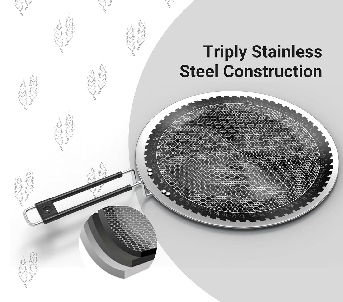 Triply Stainless Steel Tawa with Non-stock Coating for Roti and Dosa, Chapati Tawa, Induction & Gas Compatible