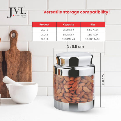 JVL Stainless Steel Classic Canister Set of 4, Airtight