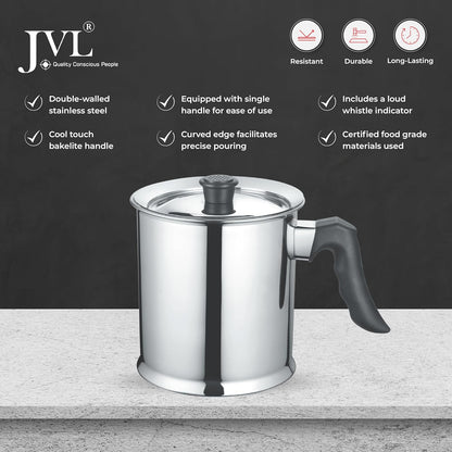 JVL Stainless Steel Double Wall Milk Boiler Storage with Single Bakelite Handle (1.5 Litre)