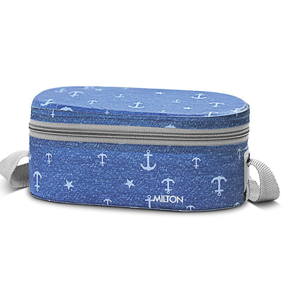 MILTON Corporate Lunch Box Stainless Steel Tiffin (2 Round Container 280 ml Each and 1 Pc Oval Container 500 ml) with Bag, Leak Proof & Airtight Containers with Spoons, Blue