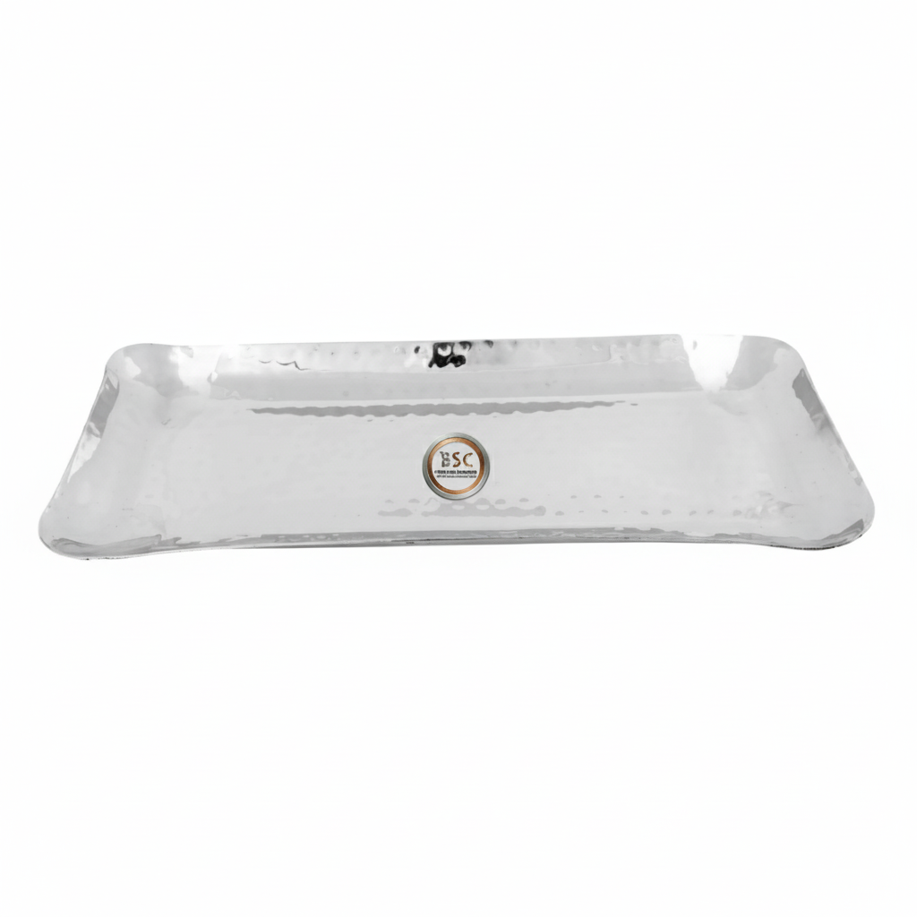 Heavy Duty Stainless Steel Hand Hammered Rectangle Shape Serving Platter