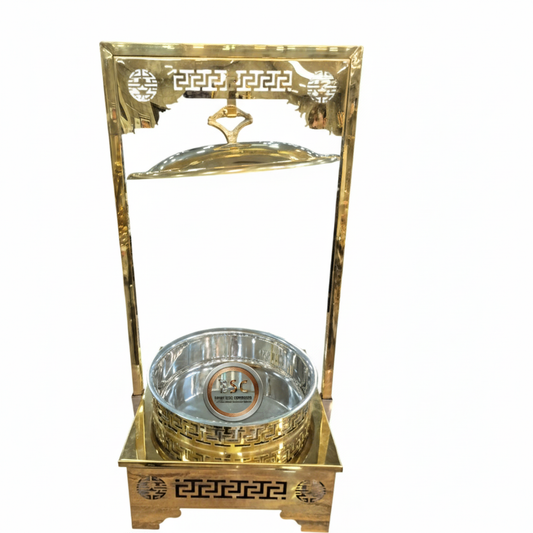 Gold Finish Round Chafing Dish with Hanger, Stainless Steel Chafer
