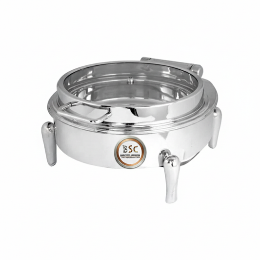 Premium Stainless Steel Round Full Glass Hydraulic Chafing Dish Set with Neo Leg