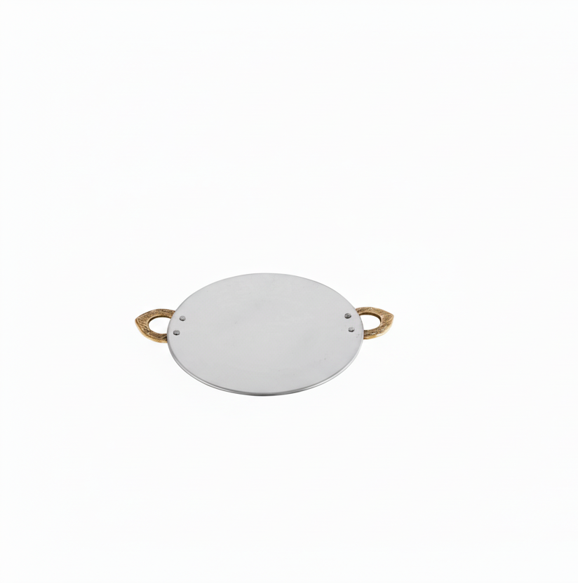 Stainless Steel Matt Finish Tawa Platter with Brass Handle 7"