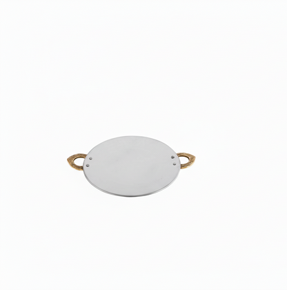 Stainless Steel Matt Finish Tawa Platter with Brass Handle 7"