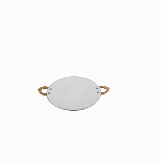 Stainless Steel Matt Finish Tawa Platter with Brass Handle 7"