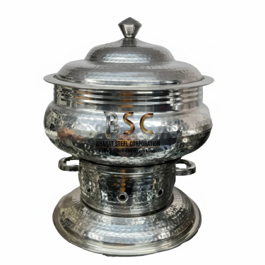 Stainless Steel Hammered Round Chafing Dish with Stand