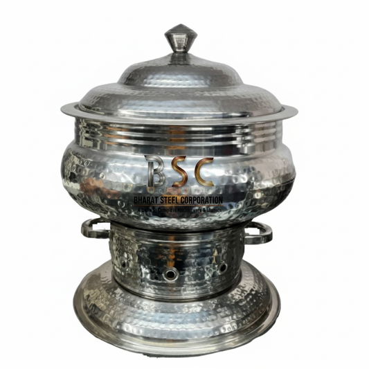 Stainless Steel Hammered Round Chafing Dish with Stand