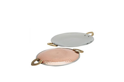 Hammered Copper Stainless Steel Serving Tawa Platter with Brass Handle (2 Sizes)