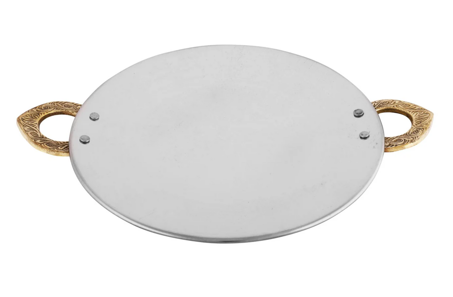 Stainless Steel Matt Finish Tawa Platter with Brass Handle 7"