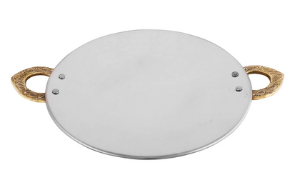 Stainless Steel Matt Finish Tawa Platter with Brass Handle 7"