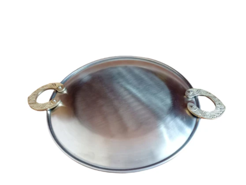 Stainless Steel Matt Finish Tawa Platter with Brass Handle 7"