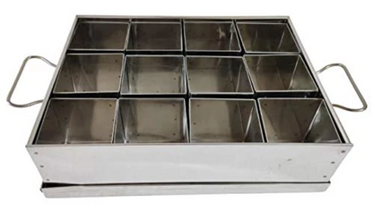 Commercial Stainless Steel Masala Dabba or Spice Box, 12 Containers, 950 ml each