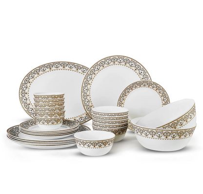 Cello Solitaire Opalware Dinner Set, Ornate Gold