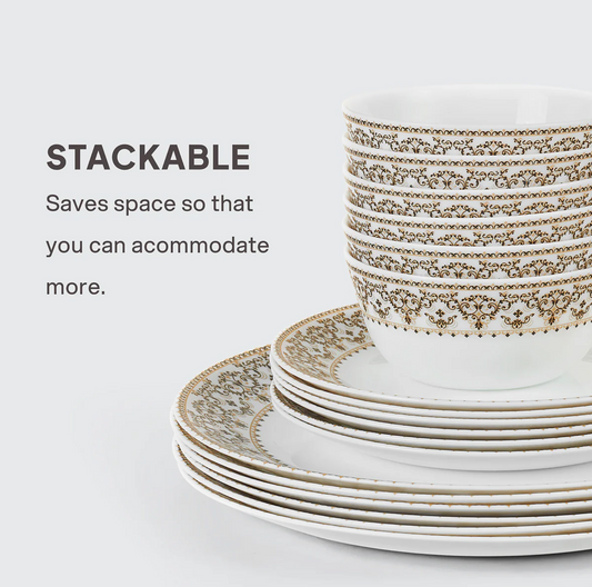 Cello Solitaire Opalware Dinner Set, Ornate Gold