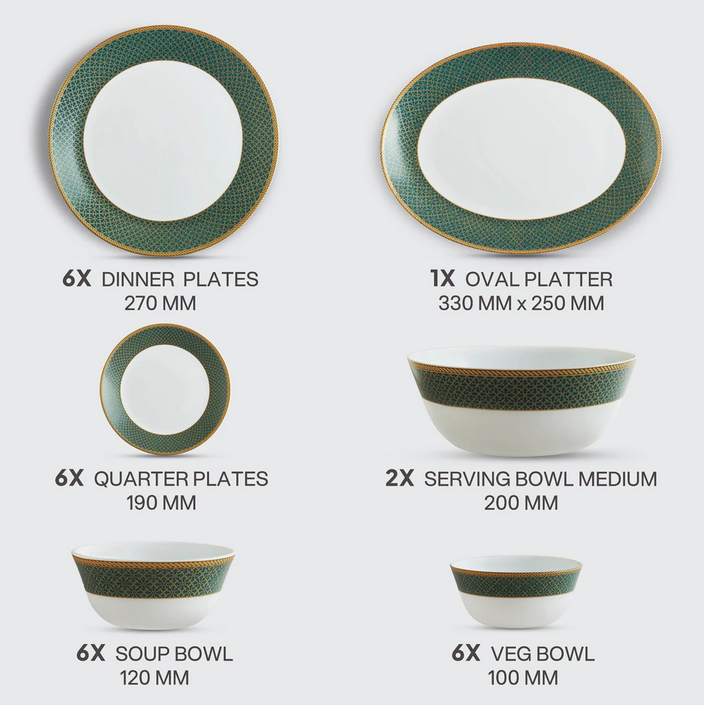 Cello Solitaire Opalware Dinner Set, Emerald