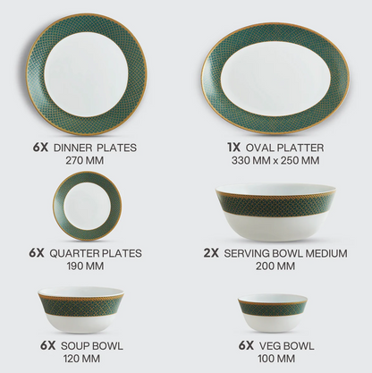 Cello Solitaire Opalware Dinner Set, Emerald