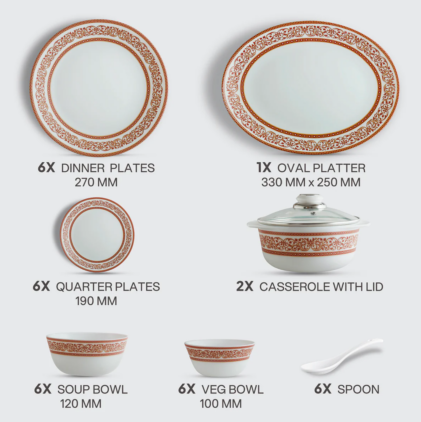 Cello Solitaire Opalware Dinner Set, Rosso