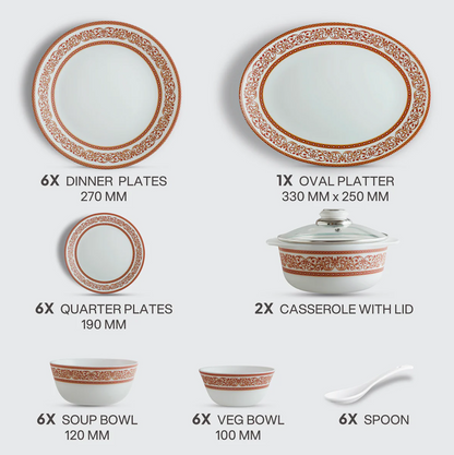 Cello Solitaire Opalware Dinner Set, Rosso