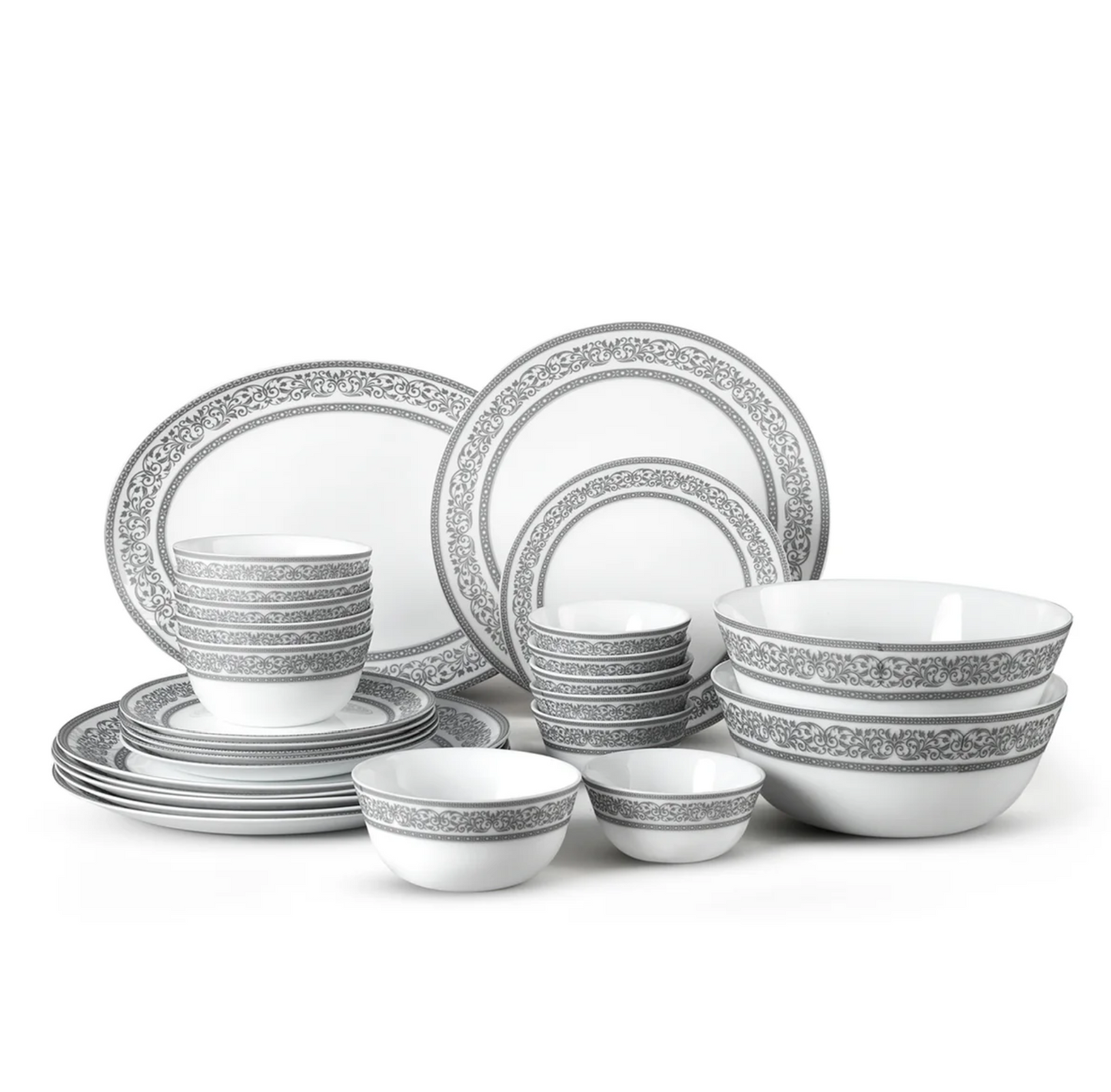 Cello Solitaire Opalware Dinner Set, Argento