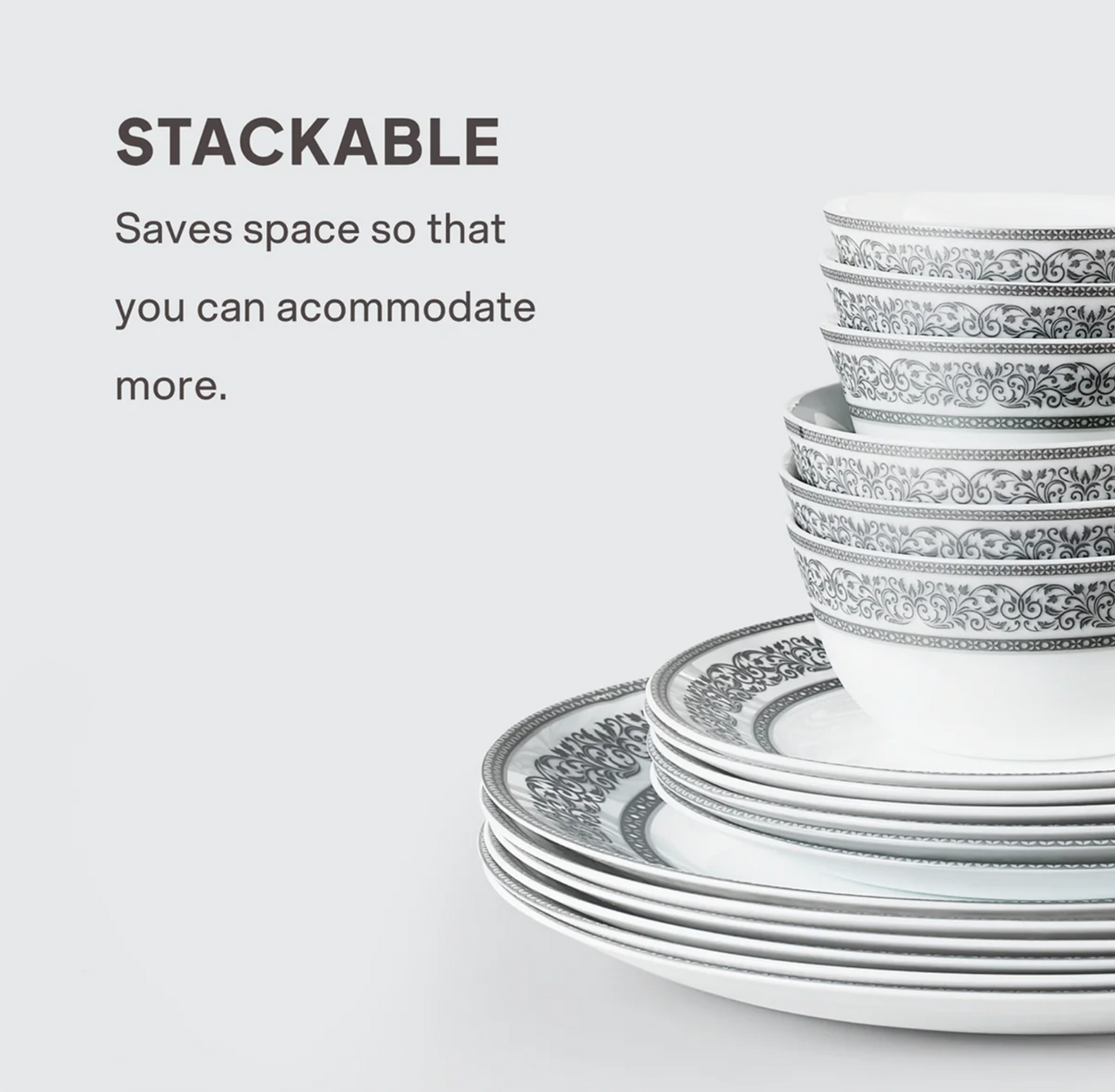 Cello Solitaire Opalware Dinner Set, Argento