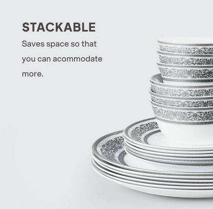 Cello Solitaire Opalware Dinner Set, Argento
