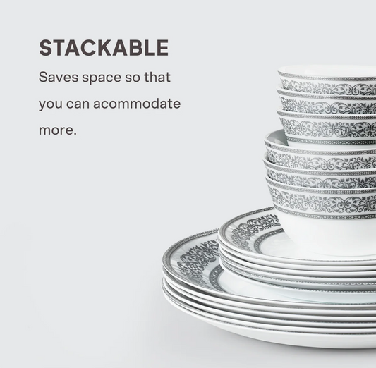 Cello Solitaire Opalware Dinner Set, Argento