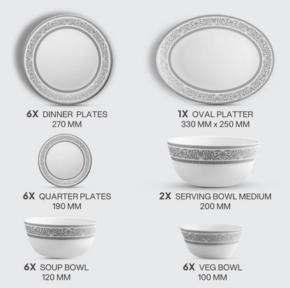 Cello Solitaire Opalware Dinner Set, Argento