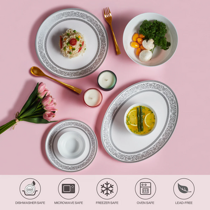 Cello Solitaire Opalware Dinner Set, Argento