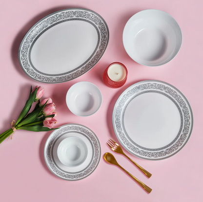 Cello Solitaire Opalware Dinner Set, Argento