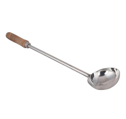Commercial Stainless Steel Deep Round Ladle Server with Wooden Handle