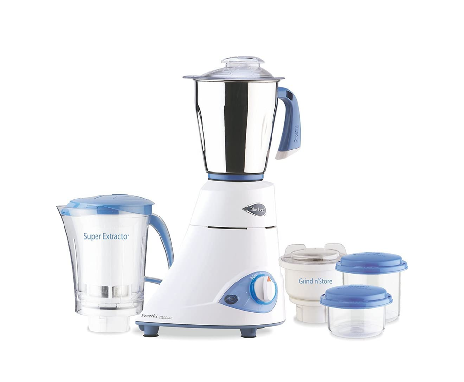Preethi Mixer Grinder Blue Leaf Platinum - 110 Volts (for USA & Canada)